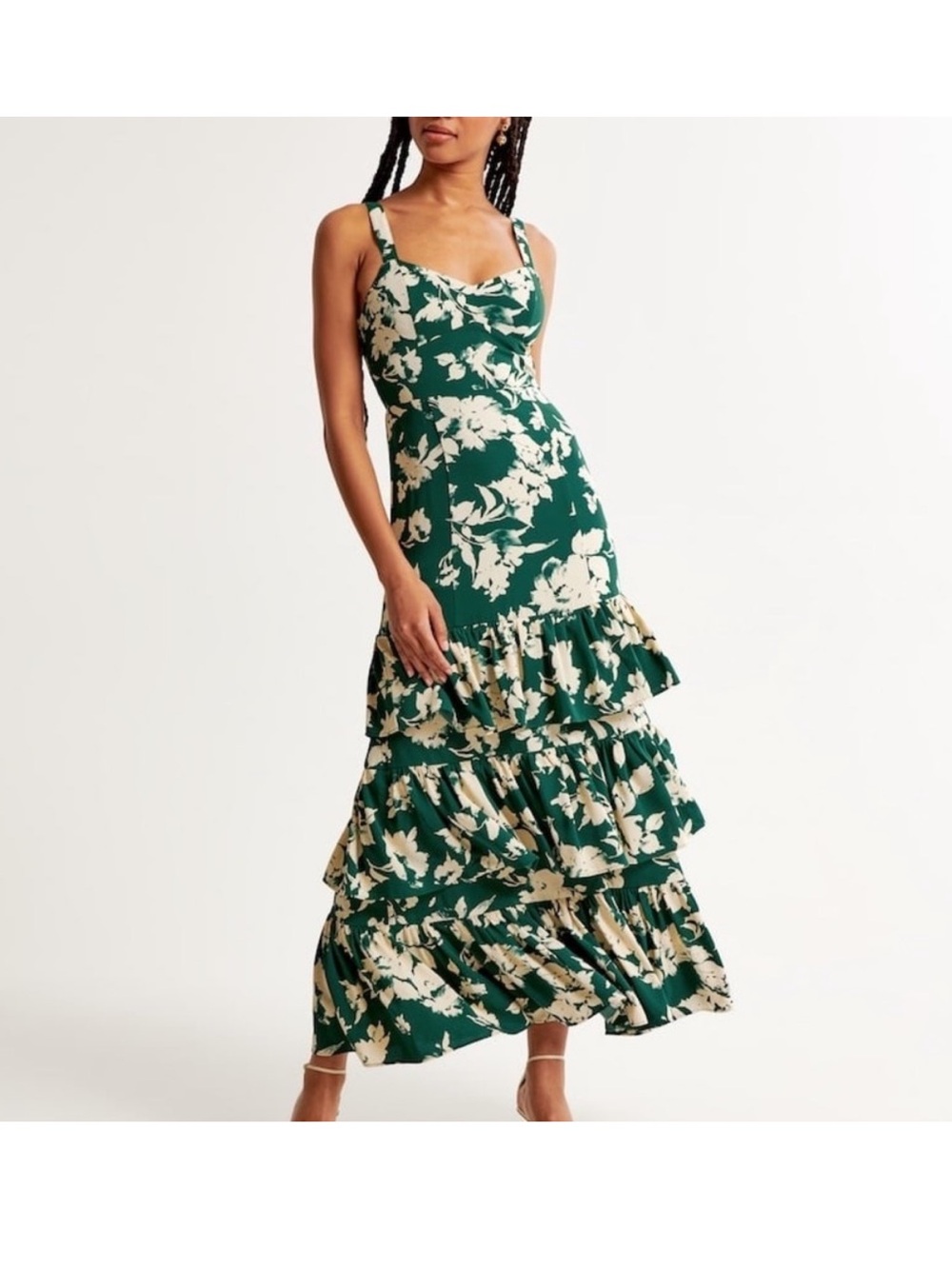 Abercrombie & Fitch Green Floral Ruffled Maxi Dress